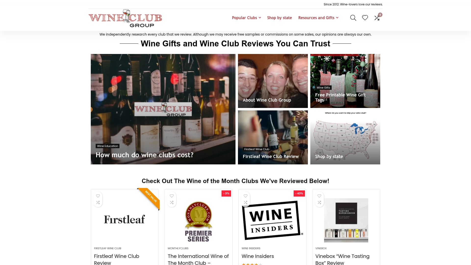 wineclubgroup.com homepage screenshot